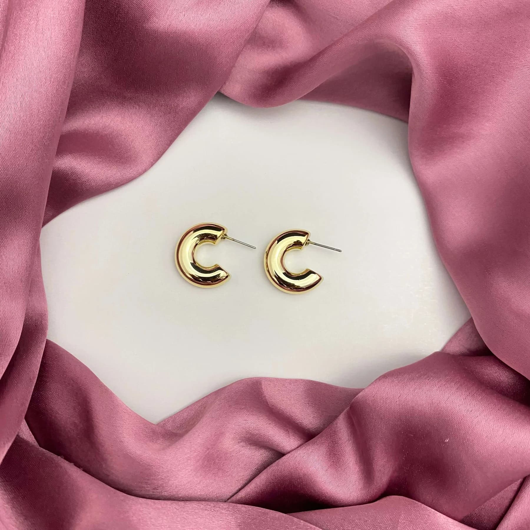 Golden Geometric C Shaped Korean Hoop Earring