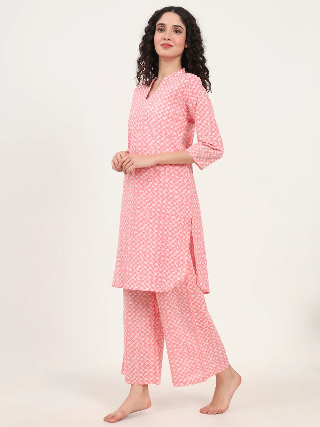Divena Light Pink Cotton Night Suit Set for women DK2157