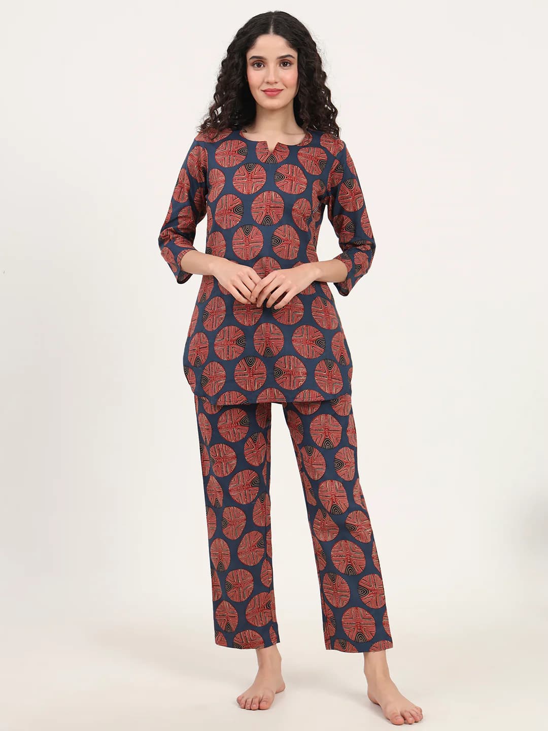 Divena Navy Blue Round Neck Cotton Night Suit DK0246