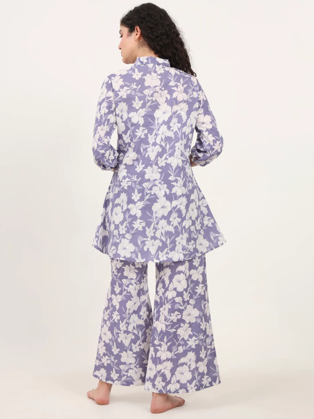 Divena Blue Cotton Night Suit with a Collared Shirt DK0240