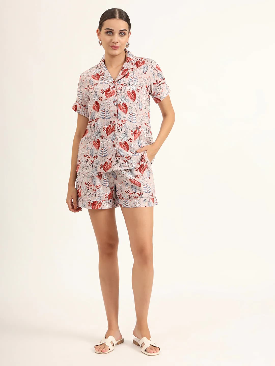 Divena Multicolour Floral Print Rayon Regular Short Night Suit DK0237