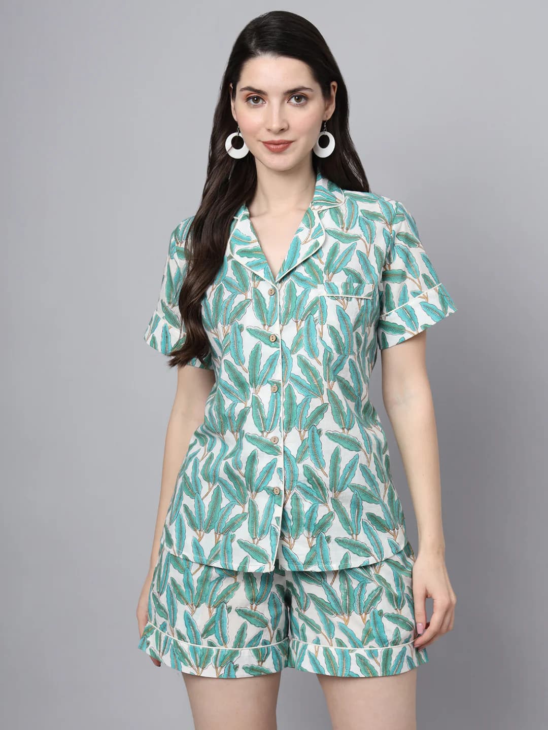 Divena Handblock Print Green Cotton Night Suit DK0230