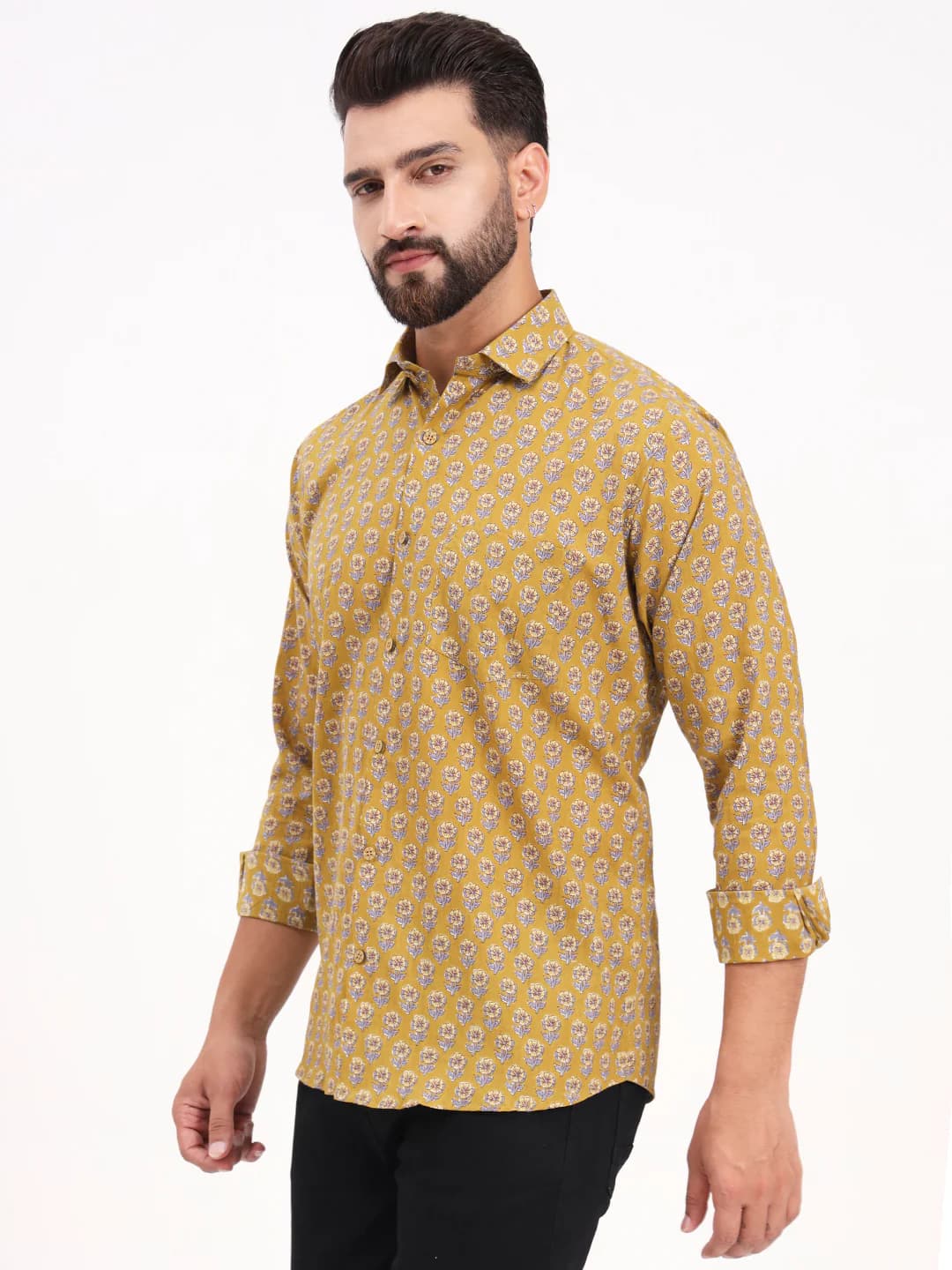 MILLENNIAL MEN Mustard Floral Printed Full Sleeves Shirt  MMF0700