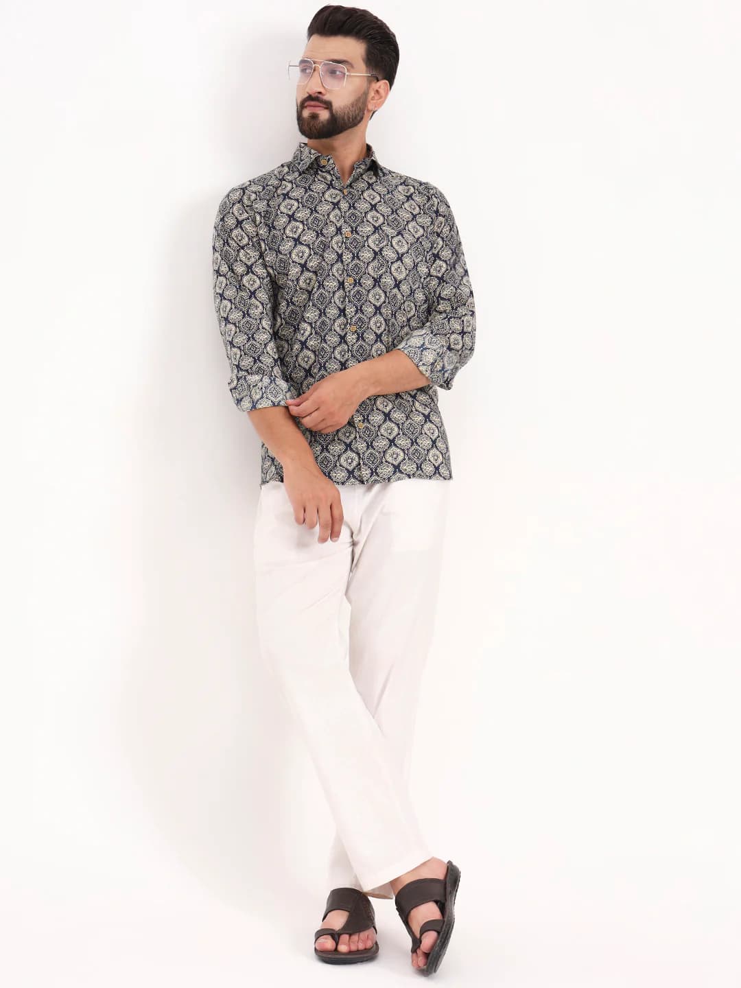 MILLENNIAL MEN Dark Blue Abstract Printed Full Sleeves Shirt MMF0698