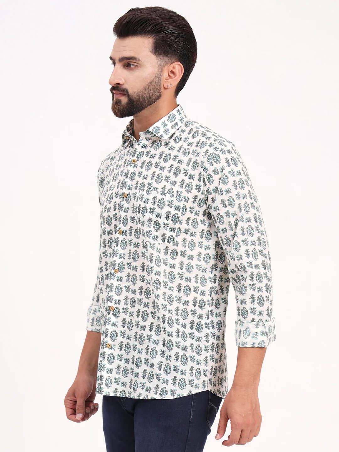 MILLENNIAL MEN White Floral Printed Full Sleeves Shirt MMF0697